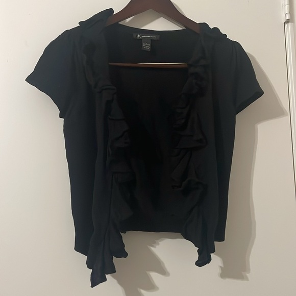 INC International Concepts Black Ruffled Short Sleeve Cardigan Size M - Picture 1 of 3